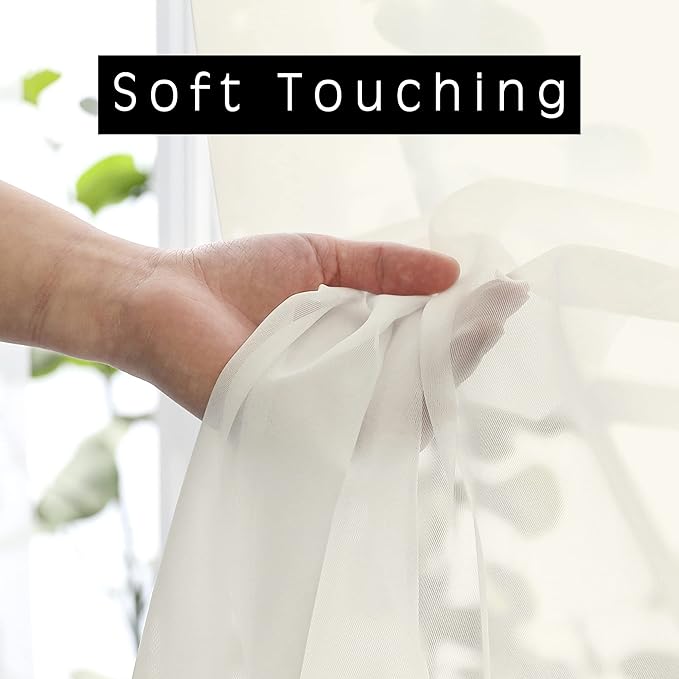 OWENIE Sheer Curtains 63 inch Length, Ivory Sheer Cutains 2 Panels Set for Bedroom/Living Room, Rod Pocket Voile Fimly Sheer Drapes, 2pcs, Each 42" W x 63" L
