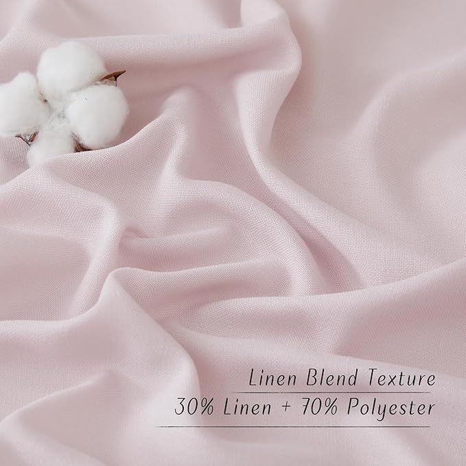 NICETOWN Blush Pink Linen Curtains for Kitchen, Thick Flax Small Window Treatments Semi Sheer Privacy Assured with Light Through for Cafe/Bathroom, W55 x L94, 2 Panels