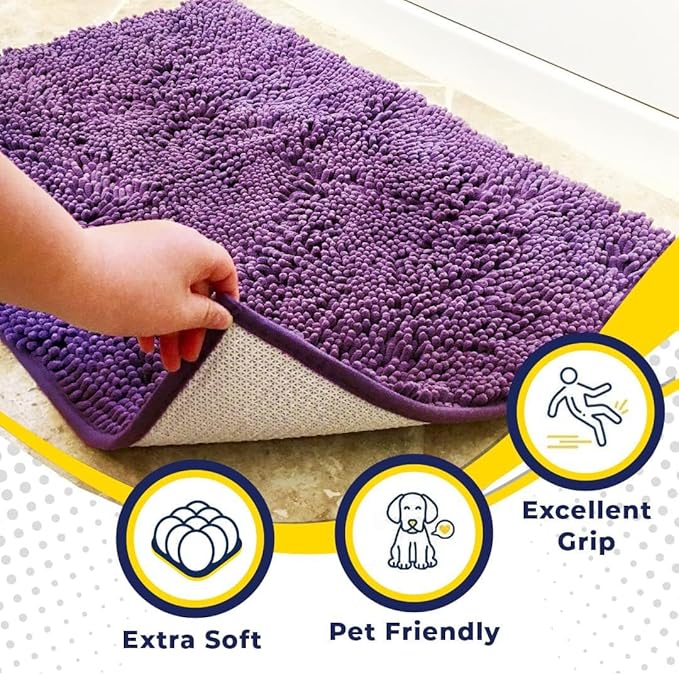 Muddy Mat® | Super Absorbent Door Mat Indoor, Microfiber Quick Dry Chenille Entryway Rug, Non-Slip Front Door Mat, Indoor Mats for Entryway, Machine Washable Pet Rug, Purple 24" x 120"