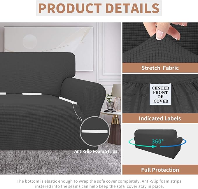 Easy-Going 100% Waterproof Couch Cover, Dual Waterproof Sofa Cover, Stretch Jacquard Sofa Slipcover, Leakproof Furniture Protector for Kids, Pets, Dog and Cat (Oversized Sofa, Dark Gray)