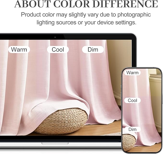 Light Pink Pinch Pleated 84 Inch Curtains for Living Room, Semi Sheer Light Filtering Privacy Linen Curtain Memory Trained Back Tab Drapes with Hooks Rings for Girls Bedroom, 2 Panels, W40xL84