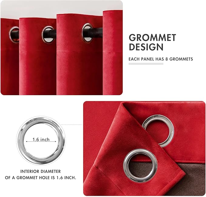 MIULEE Christmas Red Velvet Curtains Elegant Grommet Curtains Thermal Insulated Soundproof Room Darkening Black Out Curtains/Drapes for Classical Living Room Bedroom Decor 52 x 108 Inch Set of 2