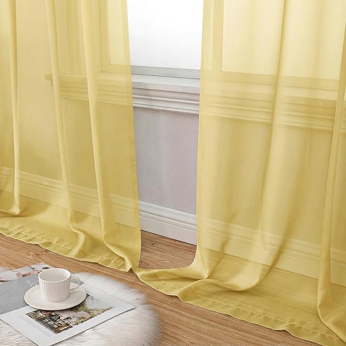 Sheer Curtains 84 Inches Long 2 Panels Set for Bedroom Living Room, Soft Airy Light Filtering Modern Solid Rod Pocket Drapes Window Treatments, Yellow, Each 42" W x 84" L