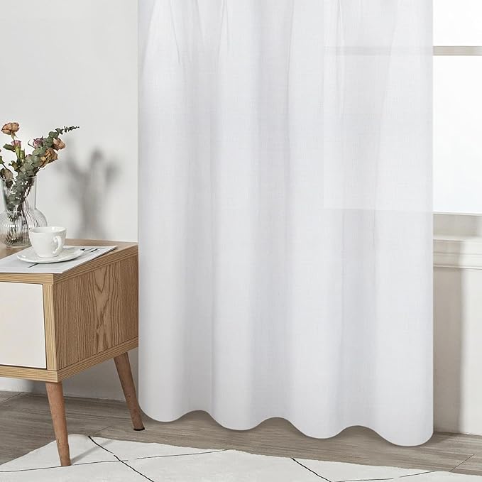 FRAMICS Farmhouse Cotton Linen Curtains for Living Room, Boho Button Curtains 63 inch Length, Rustic Country Linen Window Curtains for Bedroom, Rod Pocket Drapes, 52 x 63 Inch, Red and White