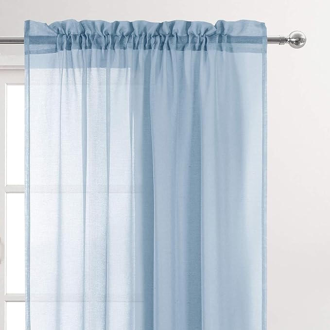 DWCN Sky Blue Sheer Curtains Semi Transparent Voile Rod Pocket Curtains for Bedroom and Living Room, 52 x 72 inches Long, Set of 2 Panels