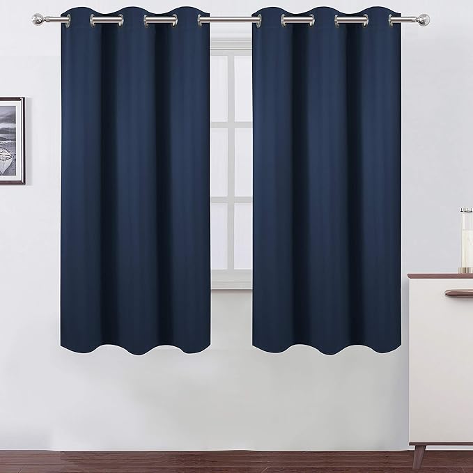 LEMOMO Navy Blue Blackout Curtains 42 x 63 Inch Length/Set of 2 Curtain Panels/Thermal Insulated Room Darkening Blackout Curtains for Bedroom