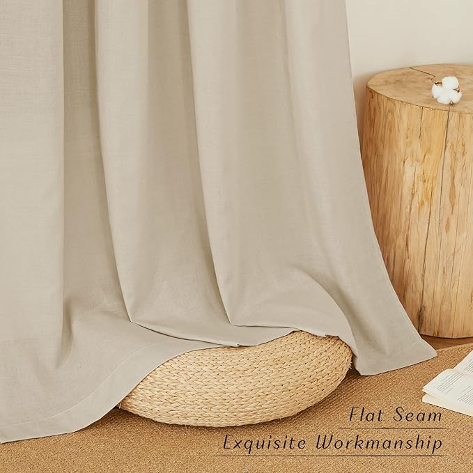 NICETOWN Thick Linen Kitchen Window Curtains Over Sink, Grommet Privacy Added Linen Blend Curtains with Some Light Filtering Burlap Drapes for Home Office/Bedroom, Angora, 2 Panels, W55 x L54