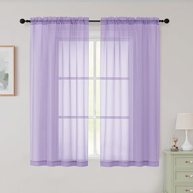 Sheer Lavender Curtains for Bedroom Living Room 54 Inch Length 2 Panels Set, Solid Soft Airy Light Filtering Window Treatments, Modern Rod Pocket Drapes, Lavender, 42" Wx54 L Inches