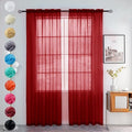 youleyar Solid Sheer Rod Pocket Curtain Voile Draperies 2 Panels White Beige Black Grey Ivory 52 Inch Width 108 Inch Long 1 Pair for Kitchen Bedroom Children Living Room Yard (Christmas Red,52Wｘ108L)