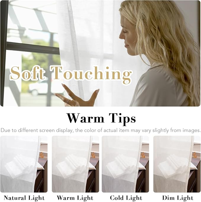 Nickel Grommet Linen Sheer Curtains - 2 Pieces, Beautiful, Elegant, Natural Light Flow, Rich Quality Material, Highly Durable Curtain Panels for Bedroom / Living Room (52"W x 63"L, Pure White)