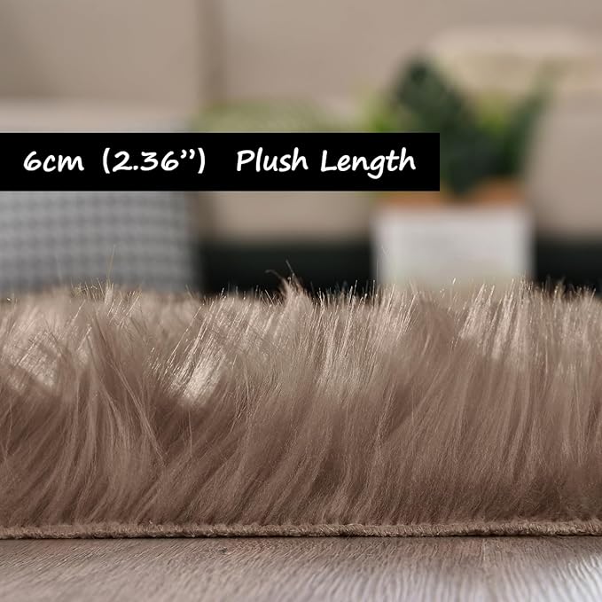 Goolela Area Rug 8x10 - Light Brown Beige - Fluffy Fuzzy Shag Rug for Living Room Bedroom Faux Sheepksin Fur Plush Rectangle