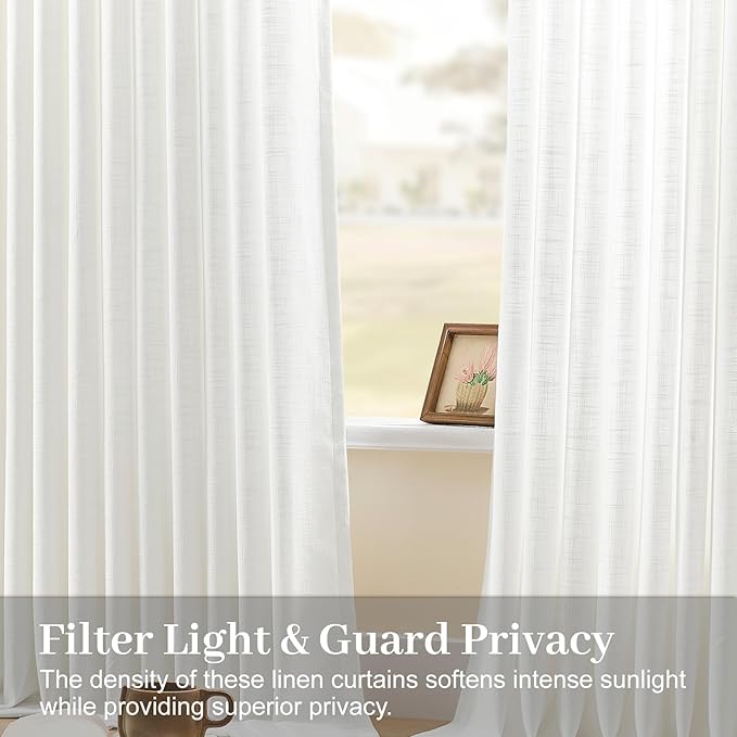 IVAPUPU Snow White Pinch Pleated Curtains 108 Inch Long for Living Room, Light Filtering Semi Sheer Pleat Curtain with Hooks Rings Memory Trained Back Tab Drapes for Bedroom Office, 40W, 2 Panels