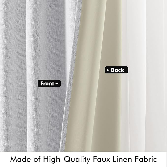 MIULEE 100% Blackout Linen Curtains for Bedroom, Grayish White Solid Luxury Decor Thermal Insulation Room Darkening Drapes for Living Room Nursery Back Tab Rod Pocket 42 x 96 Inches, 2 Panels