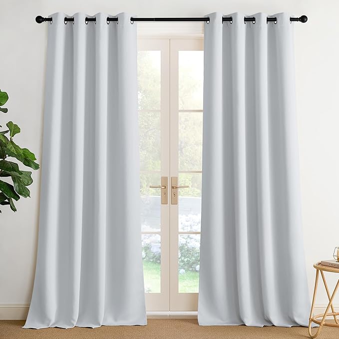 NICETOWN Room Darkening Draperies Curtains Panels, 2 Panels Greyish White W52 x L90