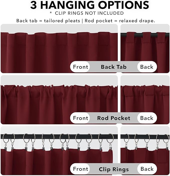 Deconovo Blackout Curtains, Thermal Insulated, W70 x L95 2 Panels, Back Tab, Machine Washable, Room-Darkening Drapes for Bedroom/Living Room Burgundy Red