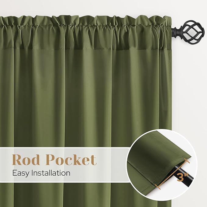 HOMEIDEAS Non-See-Through Olive Green Privacy Sheer Curtains, 52 X 84 Inches Long 2 Panels Sheer Curtains Light Filtering Window Drapes for Bedroom Living Room