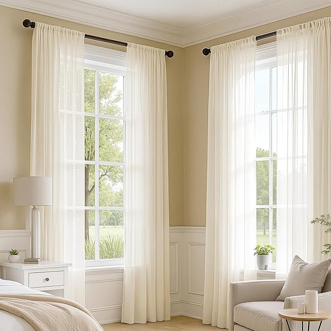 MIULEE Butter Cream Sheer Curtains 72 Inches Long, 4 Panels Set, Rod Pocket Voile Drapes Light Filtering and Semi Transparent, Elegant Window Treatments for Bedroom Living Room,42 x 72 Inches