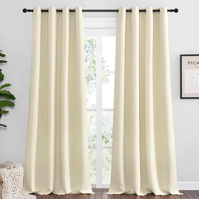 NICETOWN Beige Room Darkening Curtains 120" Long for Boho Farmhouse Home Decoration, 55" Wide, Set of 2, Window Treatment Total Privacy Drape Panels for Bedroom Guest Room