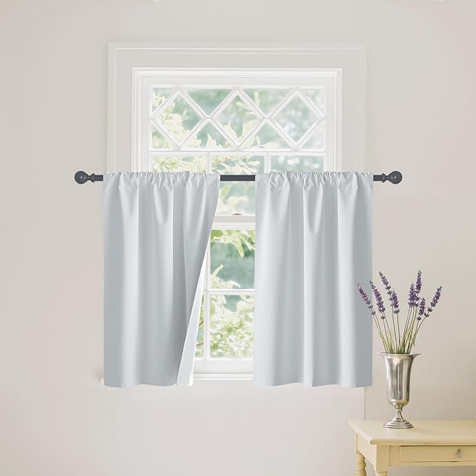 RYB HOME White 100% Blackout Curtains, Short Thermal Insulated Heat & UV Blocking Total Room Darkening Privacy Drapes for Small Window, Width 29 by Length 30, White, 2 Panels
