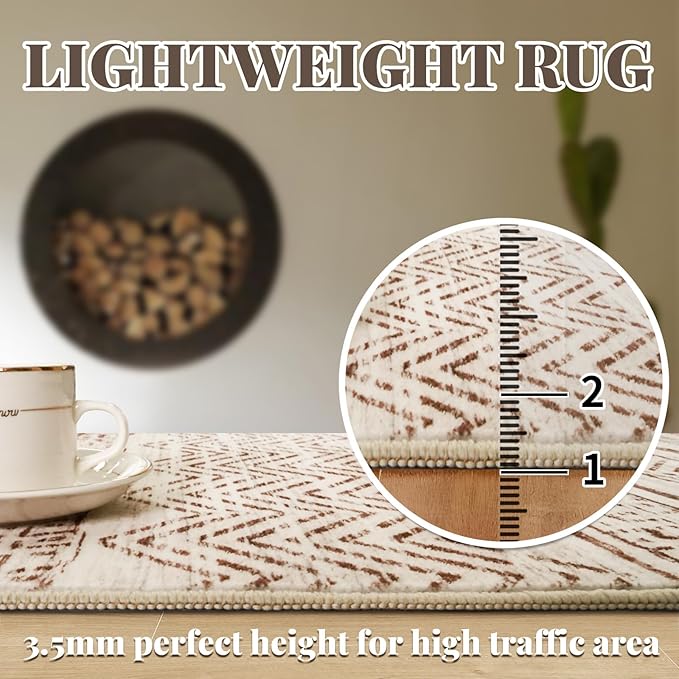 3x15 Washable Kitchen Runner Rug: Modern Moroccan Runners for Hallway Soft Non Slip Rugs with Rubber Backing Low Pile Thin Waterproof Floor Carpet for Entryway Bedroom Bathroom Indoor 3x15 Beige