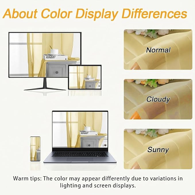 Gwine Sheer Curtains for Living Room 45 inch Length - Light Filtering Voile Window Curtain Panels for Bedroom, Soft Rod Pocket Sheer Curtain Drapes, Each 42Wx45L, 2 Panels, Yellow