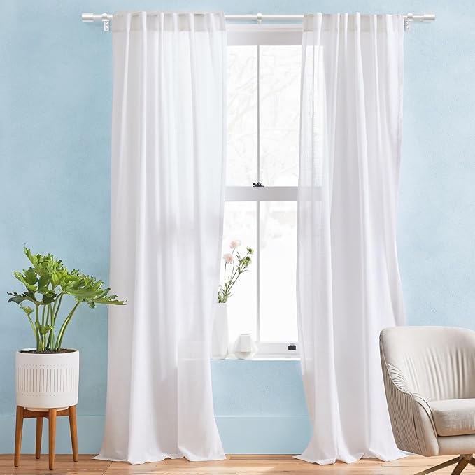 IFELS 2 Pack Heavy Duty Curtain Rods for Windows 48 to 84 Inch, 1 Inch White Curtain Rods Set of 2 Pack for Outdoor, Farmhouse, Bedroom, Adjustable Easy Install Drapery Rod (A2,White,30"-90"-2Pack)