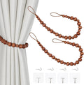 OCIOLI 2 Pieces Curtain Tieback Wood Bead Curtain Tiebacks Curtain Holdbacks for Wall Curtain Ties Window Treatment Curtain Tie Backs with Hooks Curtain Pull Backs (Coffee,2)