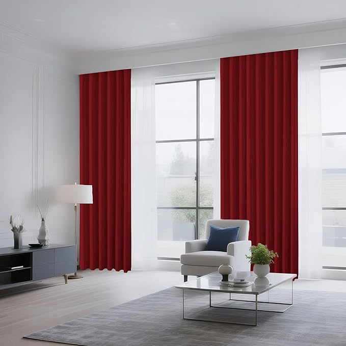 CUCRAF Red Blackout Curtains 84 inch Length 2 Panels Set, Rod Pocket Room Darkening Drapes for Bedroom Living Room, Insulated Thermal Light Blocking Window Curtain (W52 x L84 Inch)