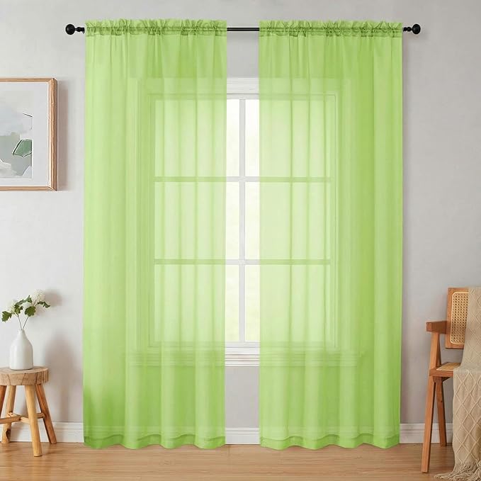 Sheer Curtains 84 Inches Long 2 Panels Set for Bedroom Living Room, Soft Airy Light Filtering Modern Solid Rod Pocket Drapes Window Treatments, Lime, Each 42" W x 84" L