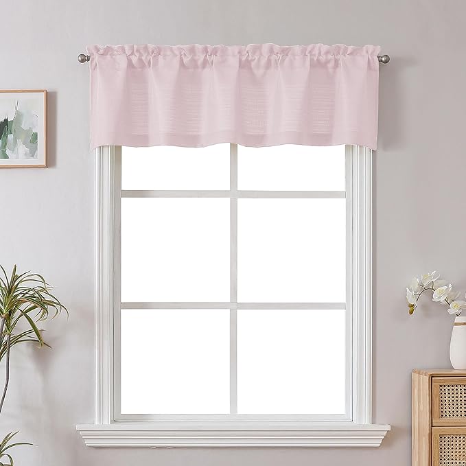 Chyhomenyc Blush Pink Valance for Windows, Light Filtering Faux Linen Solid Short Curtain Valance, Burlap Decorative Small Curtain for Kitchen Bathroom Laundry Basement, 60Wx12L inch, 1 Piece