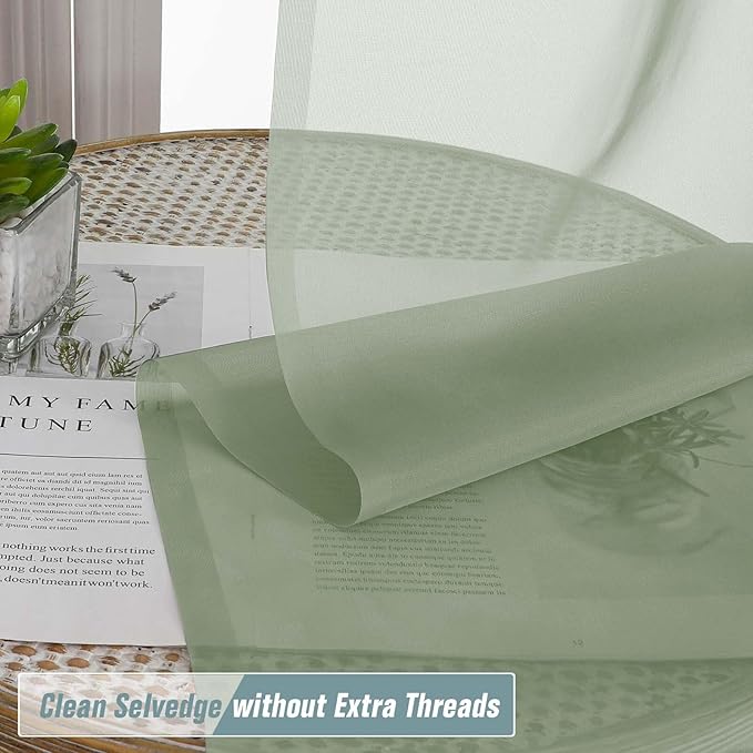 Extra Wide Sage Green Sheer Curtains for Windows 108 inches Long, Lightweight Light Filtering Soft Drapes for Living Room Bedroom, Dual Rod Pocket Sheer Curtains, 2x59Wx108L inches, 9FT, 2PCS