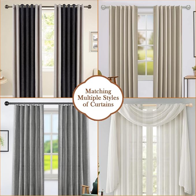KAMANINA 1 Inch Curtain Rod Telescoping Single Drapery Rod 36 to 72 Inches (3-6 Feet), Antique Silver Curtain Rods for Windows 24 to 68 Inches, Netted Texture Finials