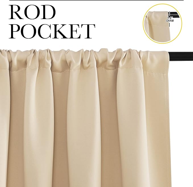 NICETOWN Blackout Room Darkening Curtains - Home Decoration Light & Noise Reducing Thermal Insulated Window Draperies with Rod Pocket Top (Biscotti Beige, 2 Panels, 29 inches Wide x 40 inches Long)
