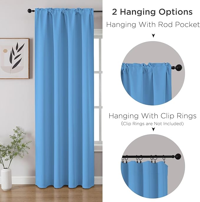 CUCRAF Light Blue Blackout Curtains 54 inch Length 2 Panels Set, Rod Pocket Room Darkening Drapes for Bedroom Living Room, Insulated Thermal Light Blocking Window Curtain (W52 x L54 Inch)