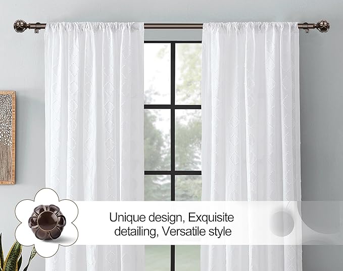 KAMANINA Single Curtain Rod 32 to 58 Inch(2.6-4.8Ft), 7/8 Inch Antique Bronze Adjustable Drapery Rod for Windows, Decorative Netted Texture End (Pack of 2)