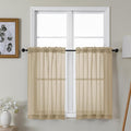 Gwine Taupe Sheer Kitchen Curtains 36 Inch Length, Light Filtering Voile Soft Airy Small Cafe Curtains, Short Window Curtain for Bathroom Basement, 42x36 inch, 2PCS