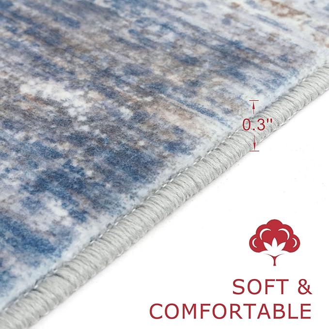 KOZYFLY 3x10 Ft Rug Modern Ombre Runner Rug for Hallway, Washable Kitchen Rugs Non-Slip Soft Striped Entryway Rug, Print Blue Rust Abstract Carpet for Laundry Nursery