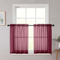 Burgundy Kitchen Curtains 30 Inch Length Tier 2 PCS, Solid Soft Airy Half Curtains for Windows, Sheer Rod Pocket Drapes for Bathroom Basement Small Window, Burgundy, 42" Wx30 L Inches