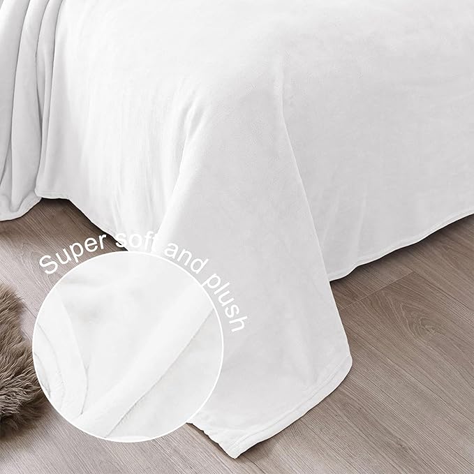 Exclusivo Mezcla Fleece Pure White Throw Blanket for Couch, Sofa, Super Soft and Warm Blankets, All Season, Cozy, Plush, Lightweight, 50x60 Inches