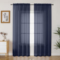Gwine Navy Blue Sheer Curtains 84 Inches Long 2 Panels Set for Living Room, Rod Pocket Voile Bedroom Curtains, Light Filtering Solid Window Sheer Panels, Each 42" Wx84 L