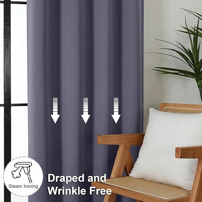 Simplebrand Ava Greyish Purple Short Blackout Curtains for Bedroom 45 Inches Long 2 Panels Set, Solid Thermal Insulated, Energy Saving Window Treatment Curtains Blackout Drapes, W40 x L45 Inch