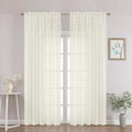 Chyhomenyc Ivory Sheer Curtains 90 Inch Length 2 Panels Set, Light Filtering Tufted Textured Soft Airy Rod Pocket Gentle Leaf Window Treatment Drapes for Bedroom Living Room, 52" Wx90 L, 2PCS