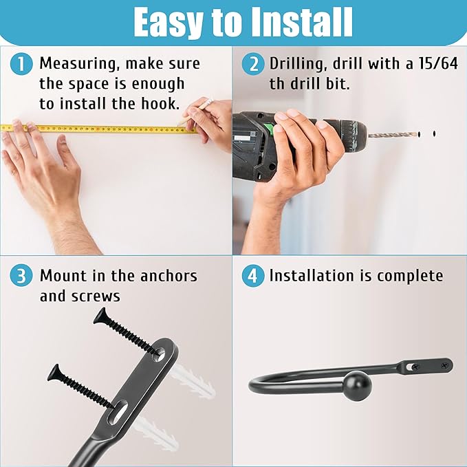 VRSS Wall Mount Curtain Tiebacks Drapery Holdbacks Curtain Holdback Hooks 6" L x 3" W Simple Style (2pcs Black)