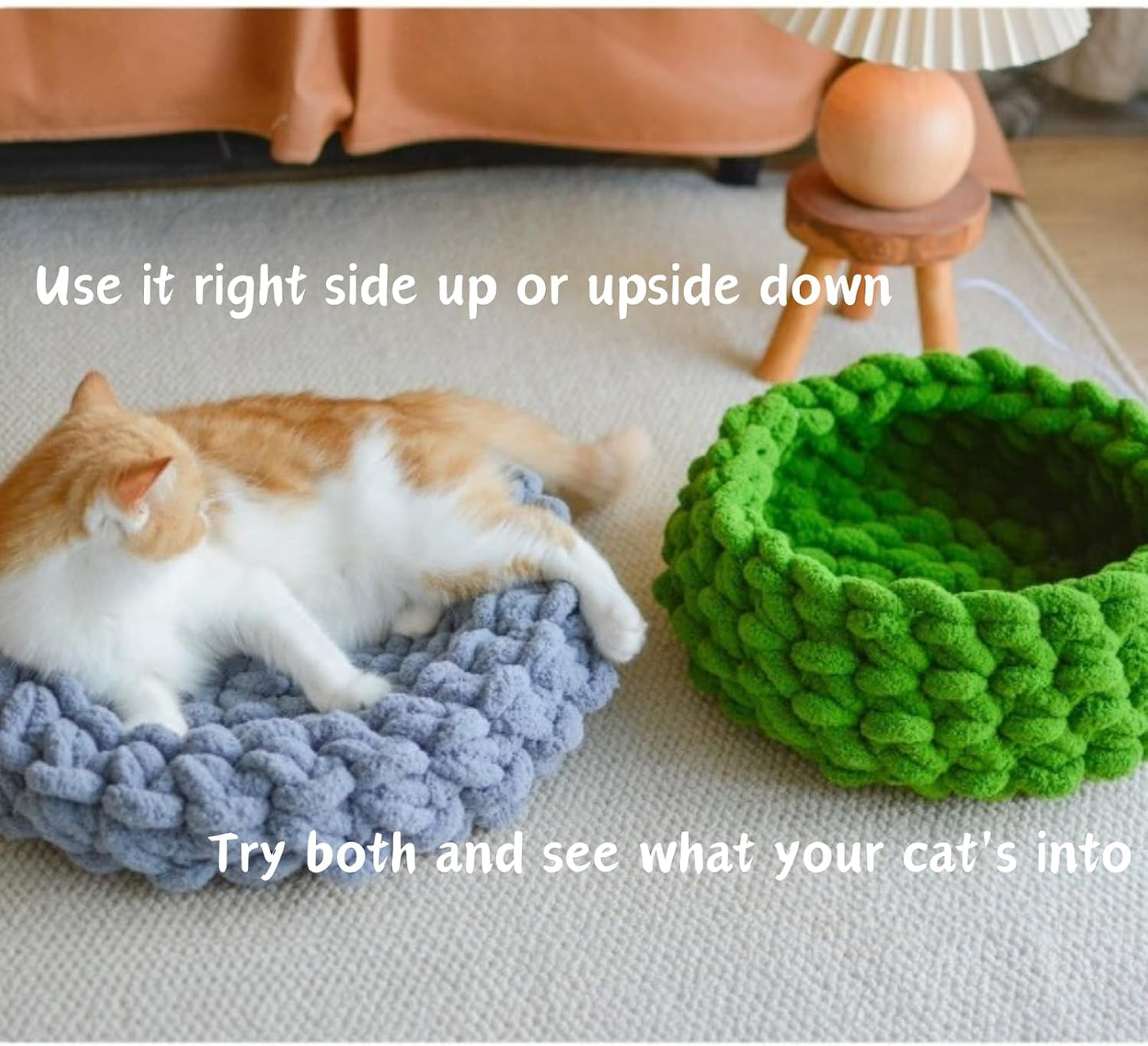 Cat Nest Bed – Premium Handwoven Washable Extra Soft Round Cave House for Indoor Kitten & Kitty, Small & Large (Persimmon Yellow,Medium)