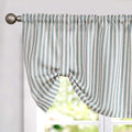 jinchan Tie Up Linen Textured Striped Bow Tie Curtain for Kitchen Bathroom Rod Pocket Pinstripe Valance Window Treatments Ticking Stripe Pull Cord Valance 1 Panel 18 Inch Teal Blue on Linen