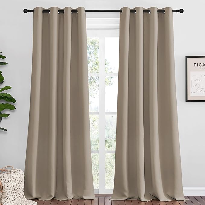 NICETOWN Taupe Blackout Curtains 102" Long, 55" Wide, 2 Pieces for Office, Dining, Guest Room - Sound Reducing, Heat and Cold Block Panels for Modern Decorative