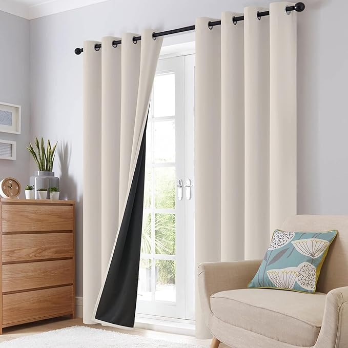 SimpleHome 100% Blackout Curtains for Bedroom,Thermal Insulated Cream Grommet Window Drapes Room Darkening Curtains for Living Room with Black Back,42 x 72 Inch,2 Panels
