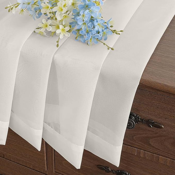 Ivory Valances for Windows 14 inch Length 2 Panels Set, Small Voile Sheer Curtains for Bathroom, Soft Fabric Lightweight Light Filtering Kitchen Curtains, Dual Rod Pocket, 2x42Wx14L Inches