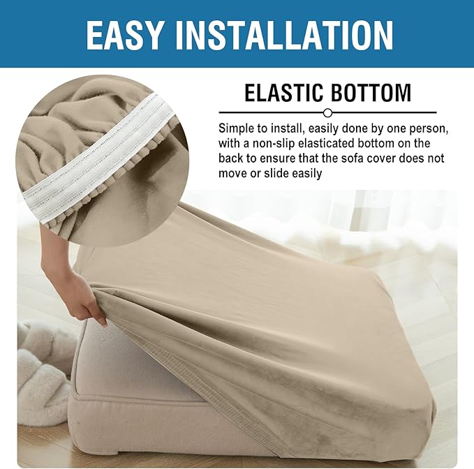 Couch Cover Stretch Velvet Sofa Cushion Cover 1-Piece - Elastic Washable Slipcover for Seat or Backrest, Couch Seat Covers for Sofas (Leather Brown)