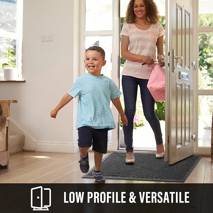 HIYARD Sturdy Front Door Mat, Absorbent Muddy Dirt Resist Welcome Door Mats Outdoor Indoor, Stain and Fade Resistant, Non-Slip Backing Entry Mat Low Profile Doormat for Entryway, 47×32, Grey